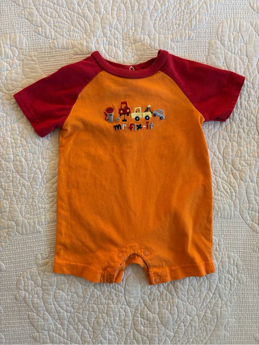 Vintage Orange & Red 'Mr. Fix-It' Baby Romper